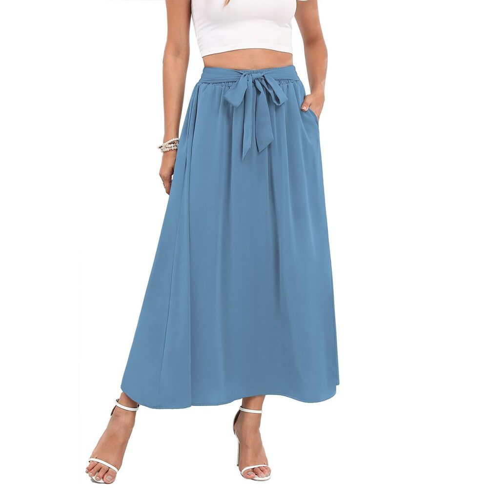 8898 Blue Skirts Summer High Waisted A-Line Casual Work Plus Size Swing